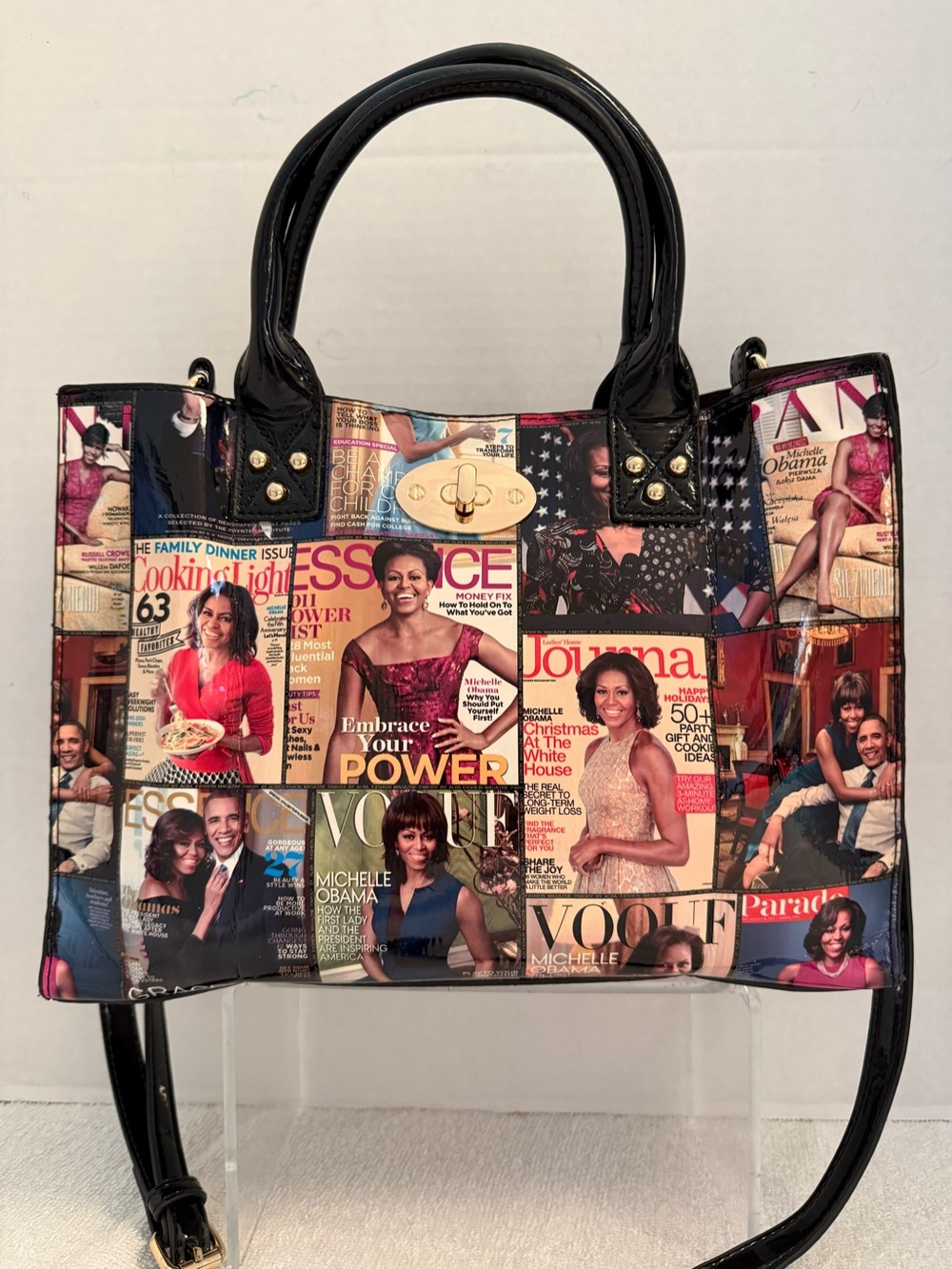 Michelle Obama Magazine Cover Collage Vegan PU Leather Crossbody & Satchel Bag